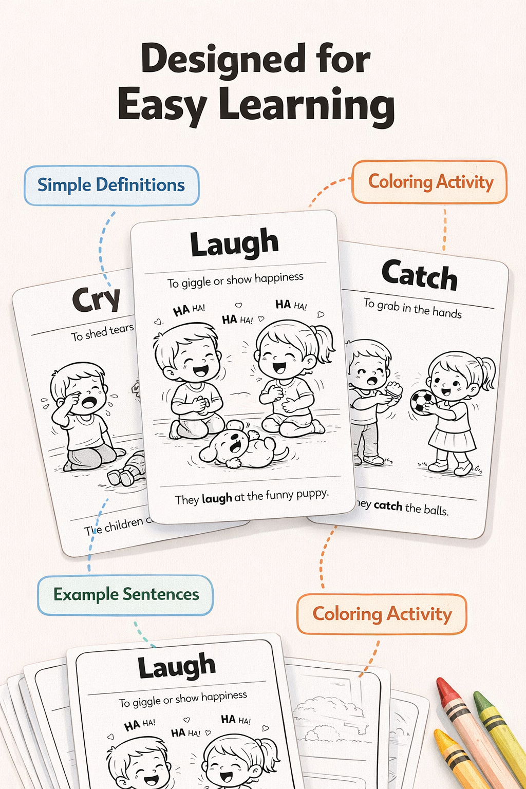 20 Action Words Coloring Cards for Kids (Ages 3–7) – Fun Verbs Learning Printable | Learn Actions Through Play