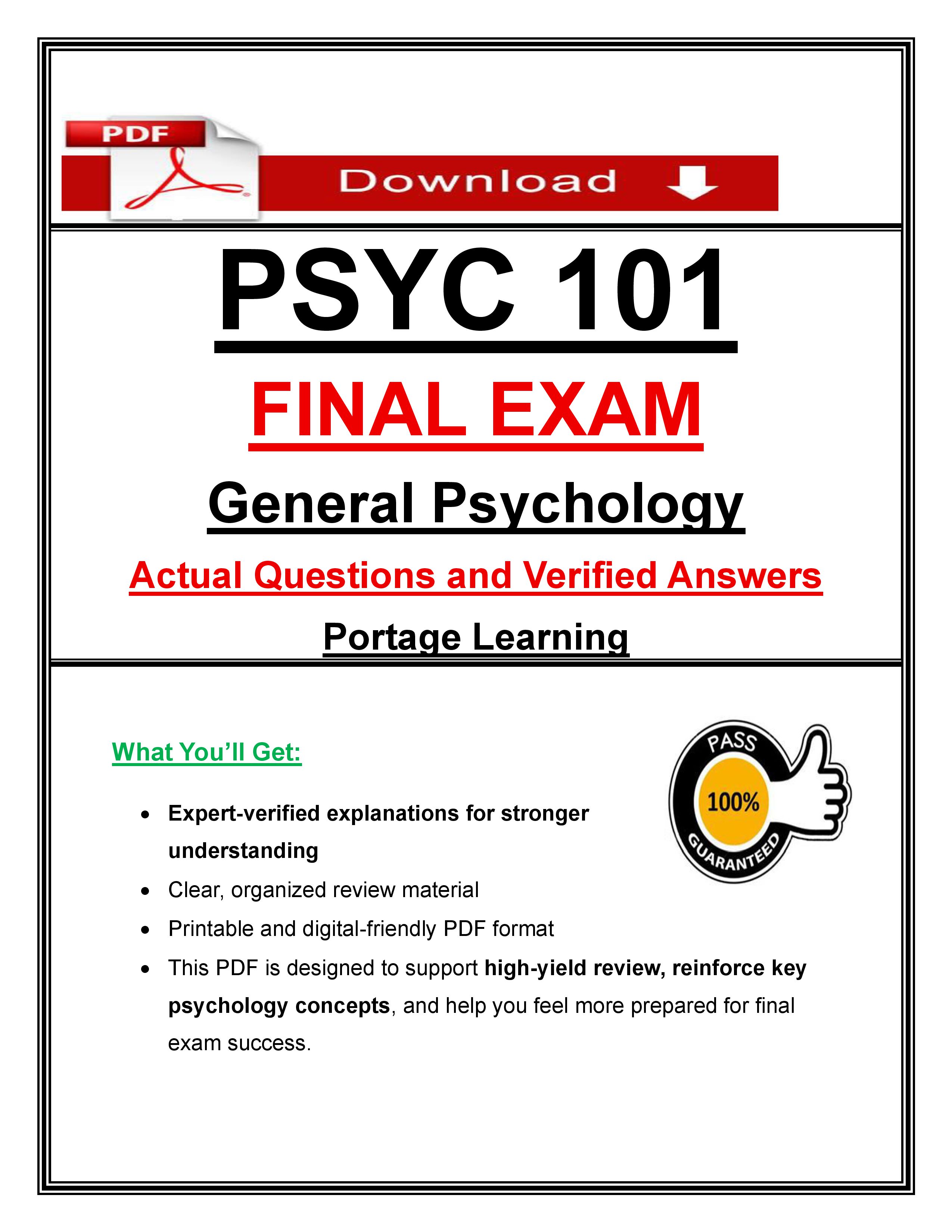 PSYC 101 Final Exam – Psychology | Portage Learning (2026) Actual ...