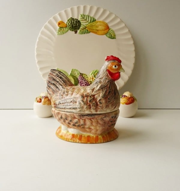 French hen faience terrine in brown signed michel caugant