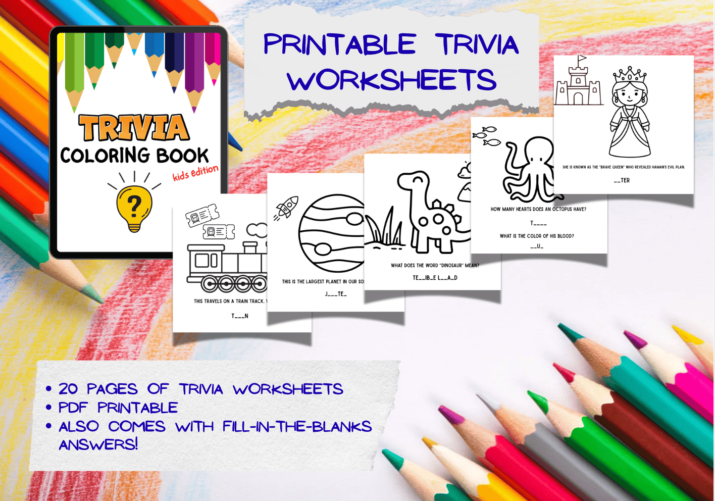 Trivia Color Sheets Trivia Coloring Worksheets for Kids - Payhip