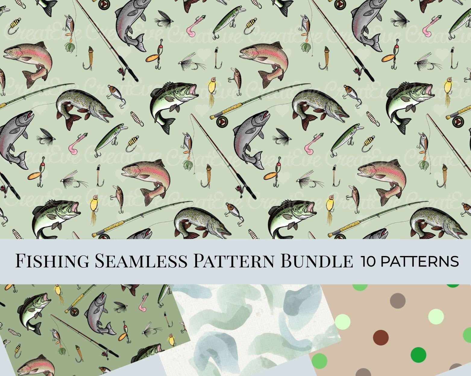 River Fish Patterns Hand Drawn Fishing Seamless Pattern Bundle | Lures Digital Paper Pack ...