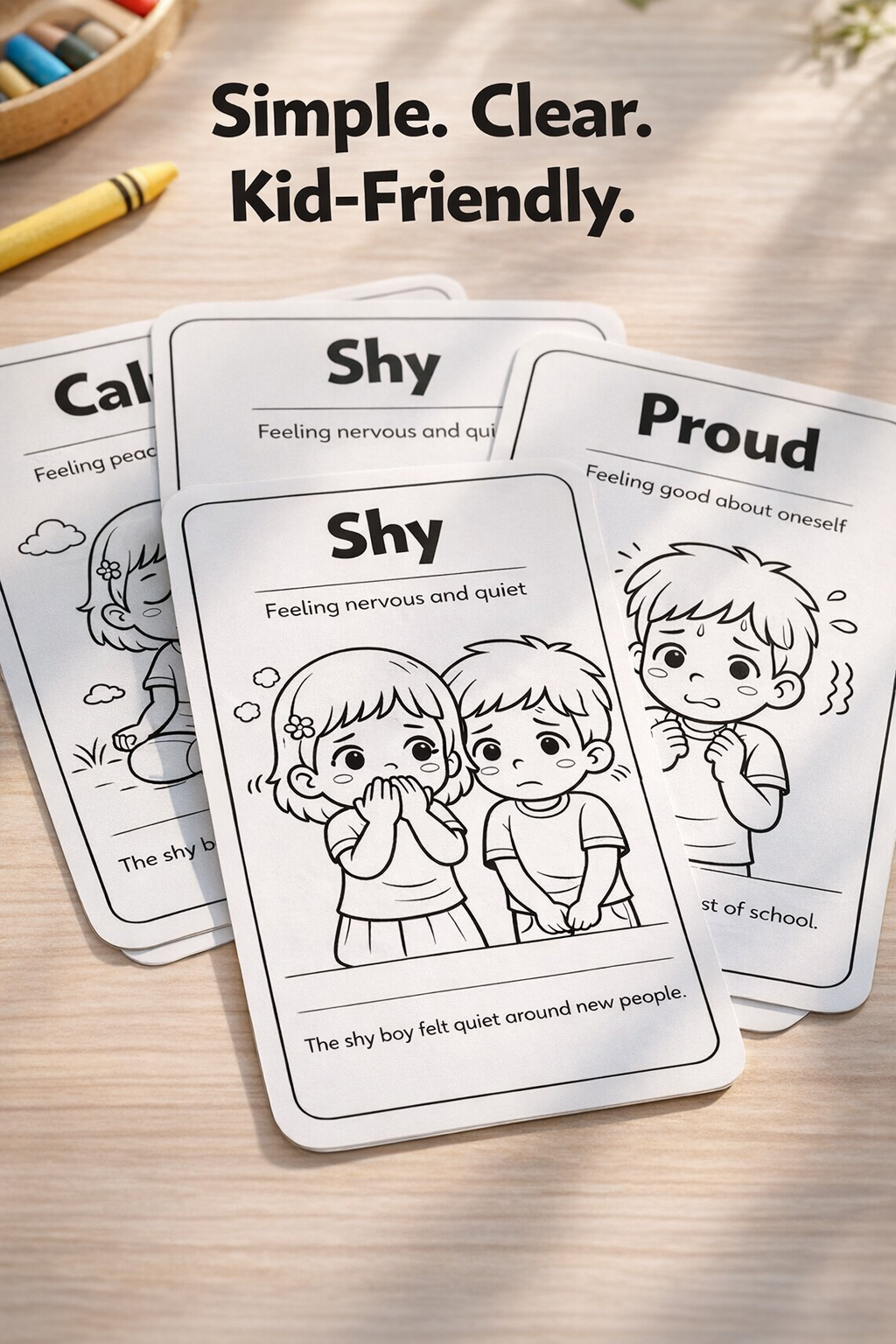 20 Kids Emotions Flashcards Pack for Ages 3–7 | Learn Feelings, Build Emotional Intelligence & Social Skills with Fun Printable Coloring Cards
