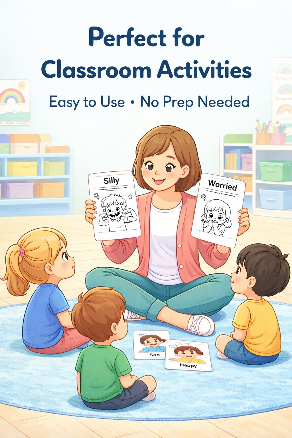 20 Kids Emotions Flashcards Pack for Ages 3–7 | Learn Feelings, Build Emotional Intelligence & Social Skills with Fun Printable Coloring Cards