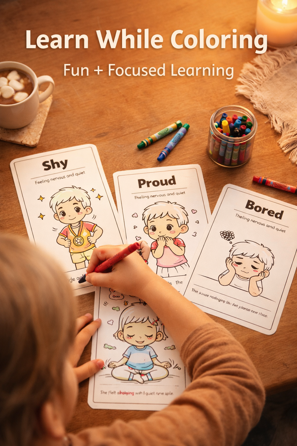 20 Kids Emotions Flashcards Pack for Ages 3–7 | Learn Feelings, Build Emotional Intelligence & Social Skills with Fun Printable Coloring Cards