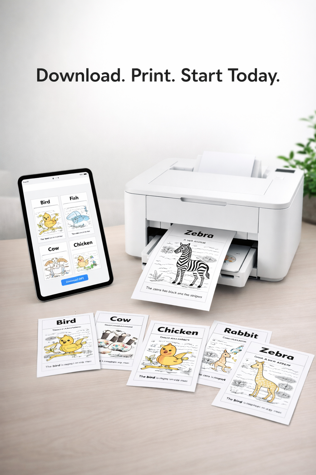 20 Printable Animals Flashcards for Kids (Ages 3–7) | Learn Animal Names, Build Vocabulary & Enjoy Fun Coloring Activities | Cute Educational Animal Pack