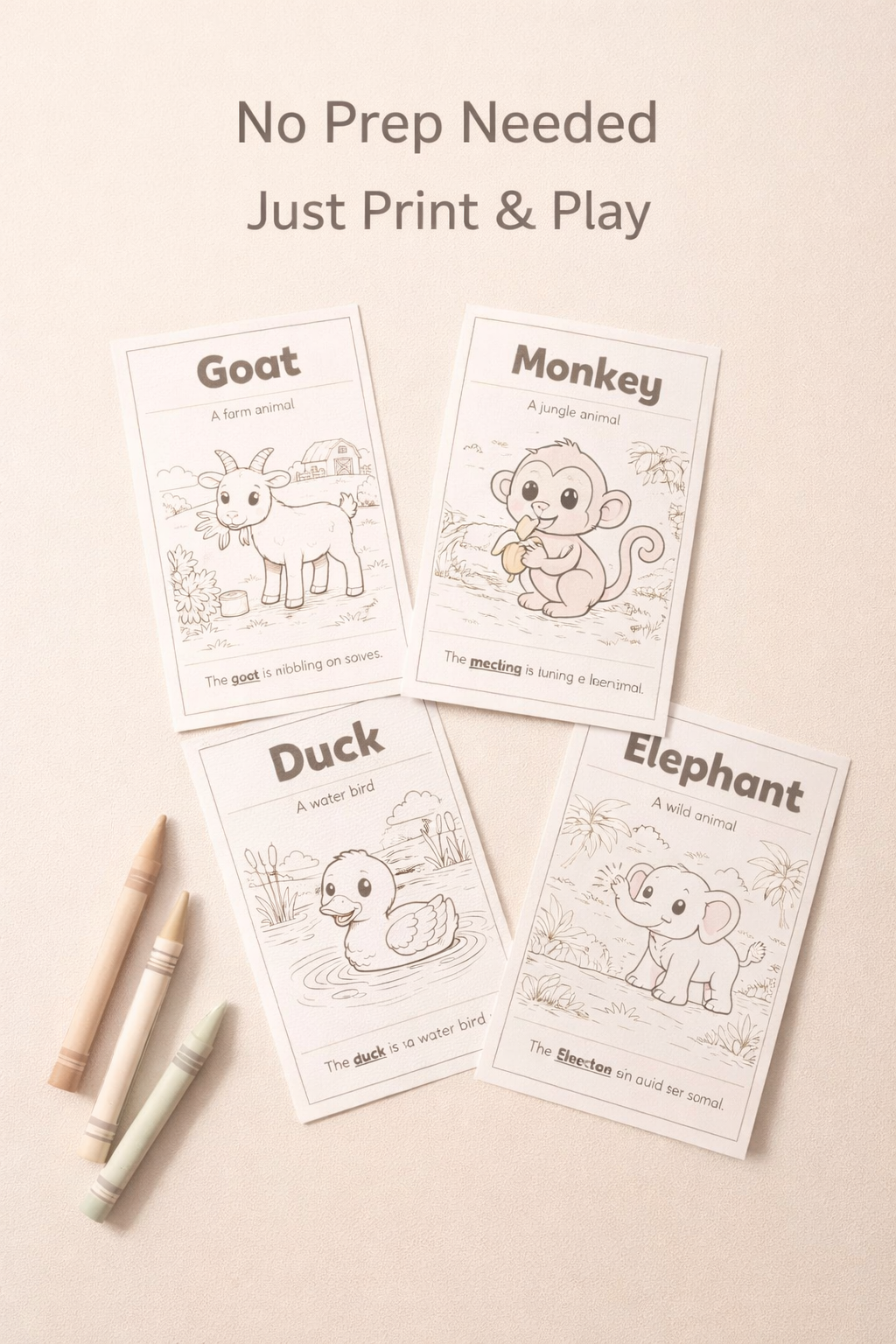 20 Printable Animals Flashcards for Kids (Ages 3–7) | Learn Animal Names, Build Vocabulary & Enjoy Fun Coloring Activities | Cute Educational Animal Pack