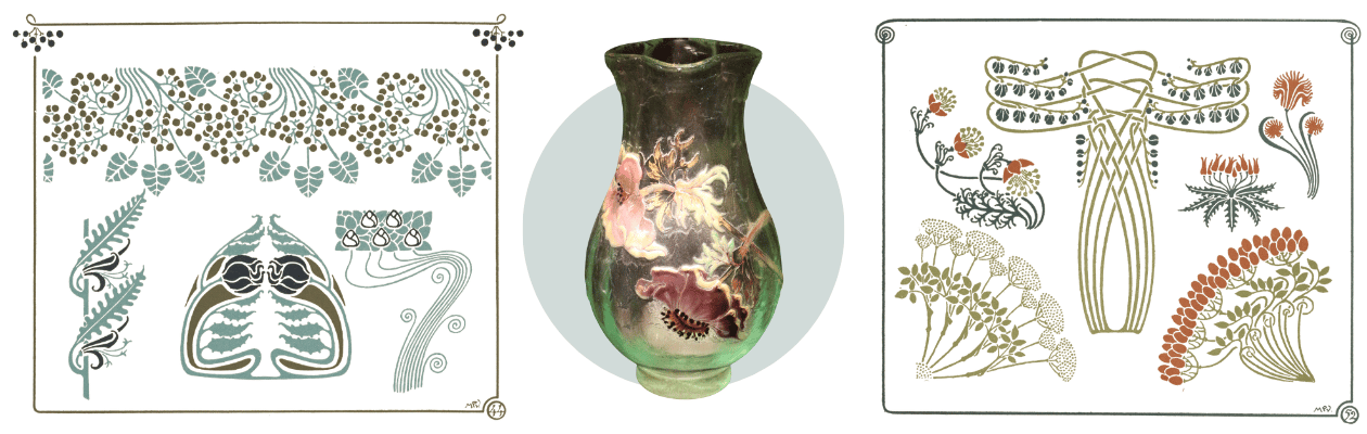 Art nouveau Symbols and a Vase incorporating the aesthetic.
