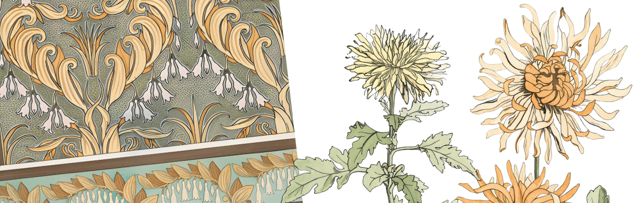 Art Nouveau pattern and stylized botanical sketch