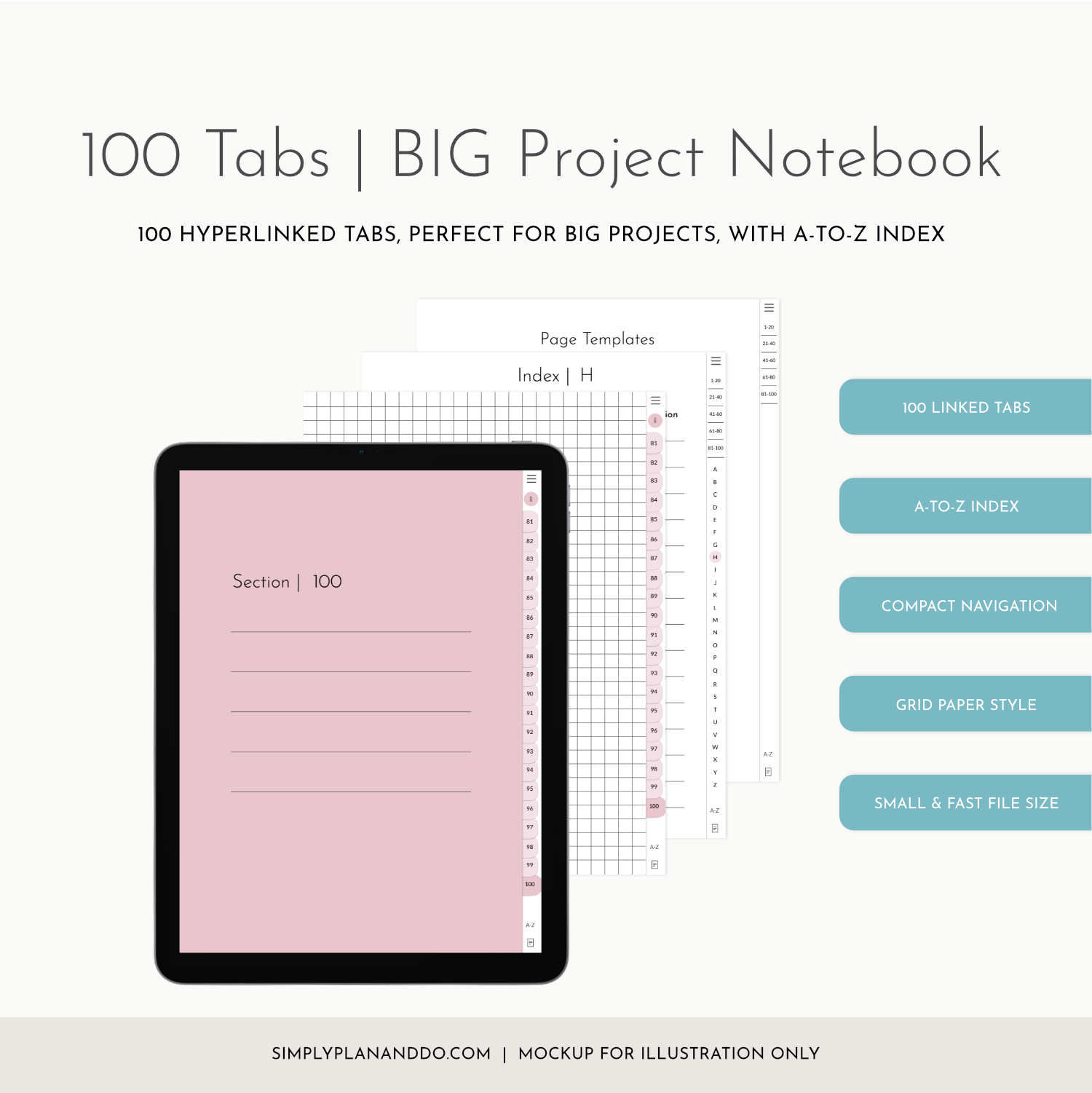 Tabbed Notebook.pdf 100-Tab Digital Notebook: Pink, Portrait, Grid Pages, A-to-Z Index ...