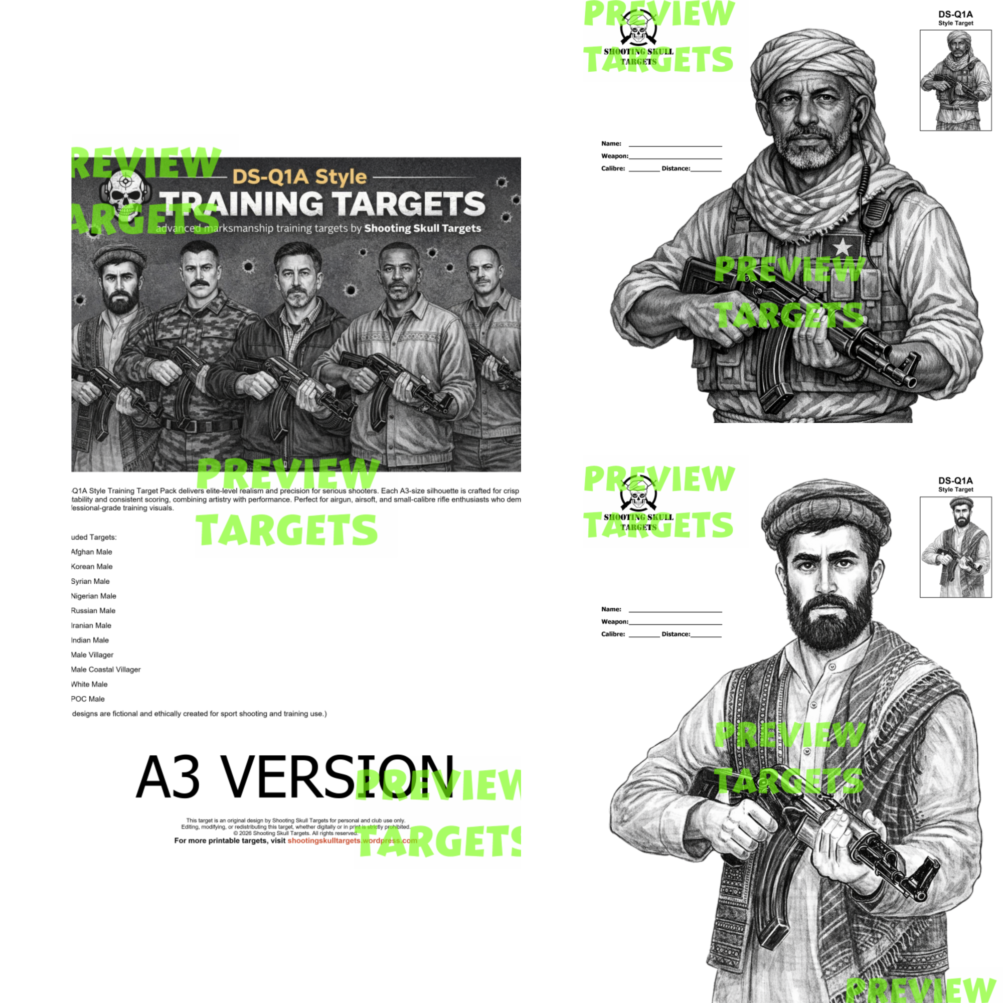 DS‑Q1A Style Training Target Pack – Premium Printable A3 Silhouette Set ...