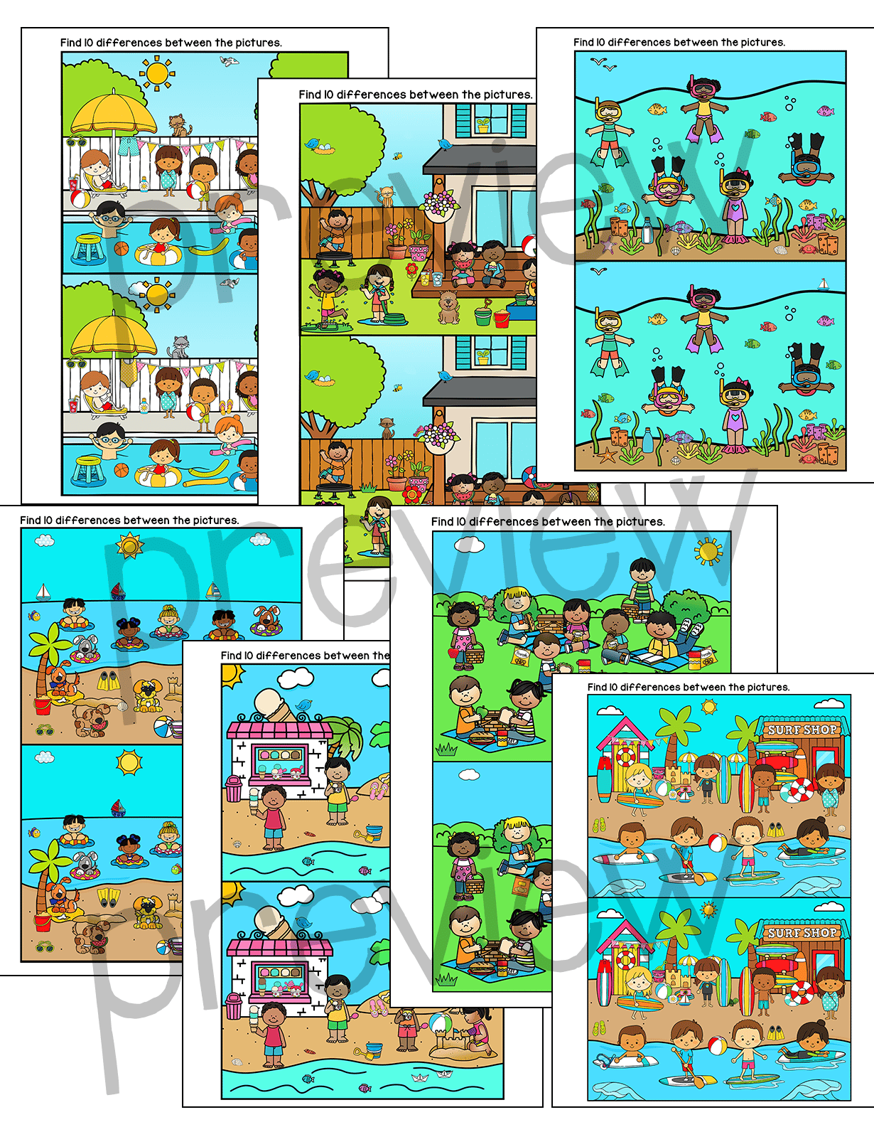Summer Spot the Difference Puzzles – Fun Visual Perception and Critical ...