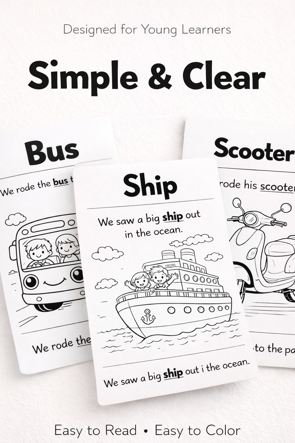 Transport Pack for Kids (Ages 3–7) – 20 Fun Printable Vehicle Flashcards with Simple Sentences & Coloring Pages | Learn Transportation Vocabulary the Easy Way