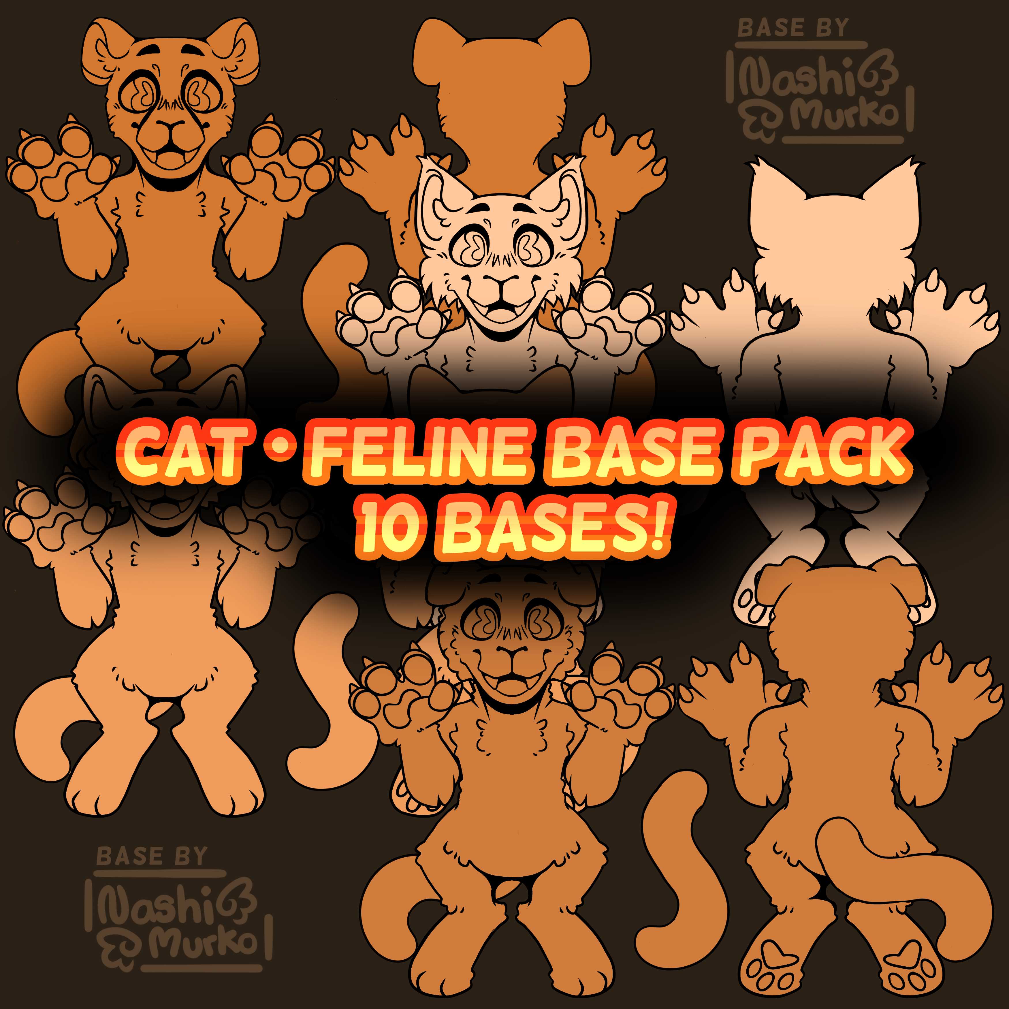 10 - 2 Sided Chibi Feline Base Bundle Pack - Payhip