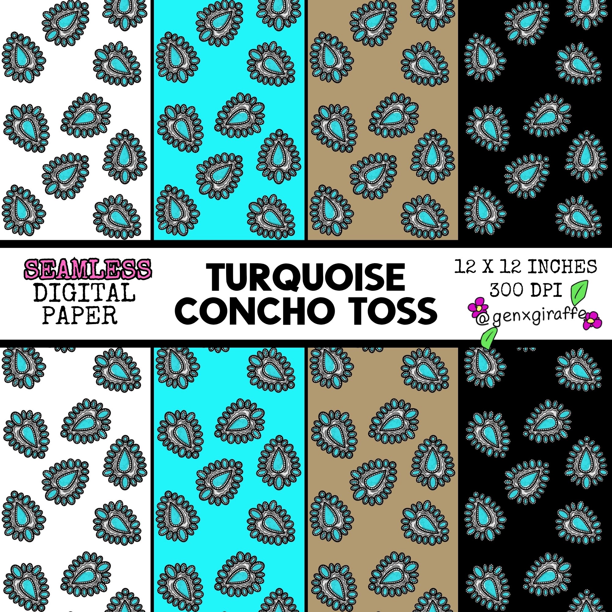 Toss Pattern Example Turquoise Concho Toss Seamless Pattern PNG | Western Turquoise Digital ...