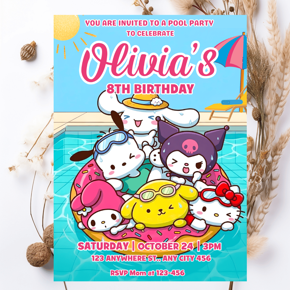 Close up of editable text fields for name and age on the pink kitty invitation.