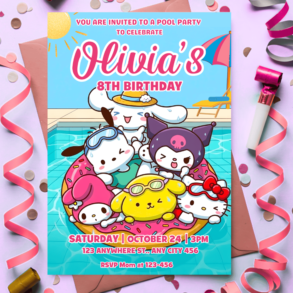 Mobile phone screen showing how to edit the kawaii birthday invite in the Canva app.