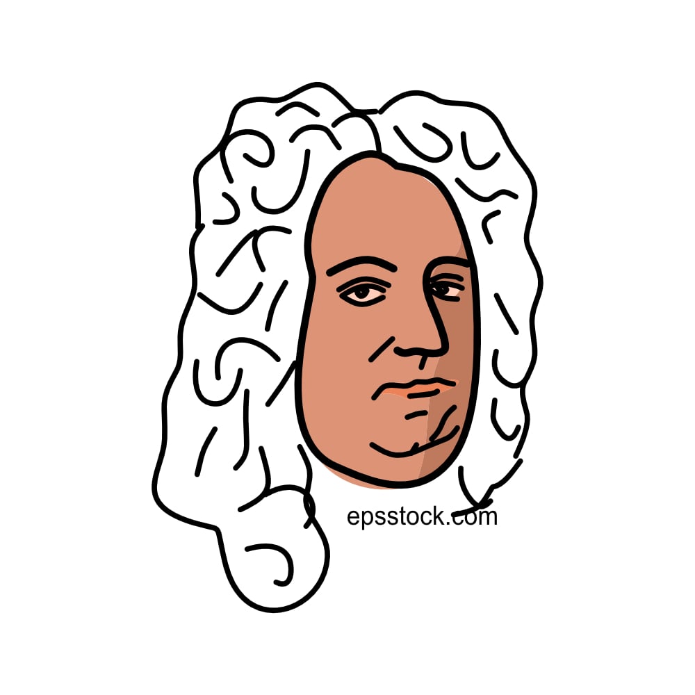 George Frideric Handel portrait, flat vector illustration