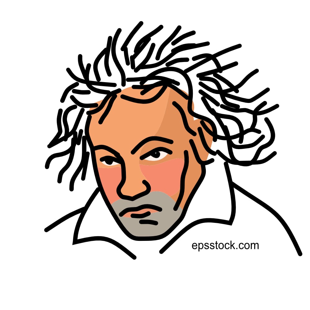Ludwig van Beethoven portrait, flat vector illustration