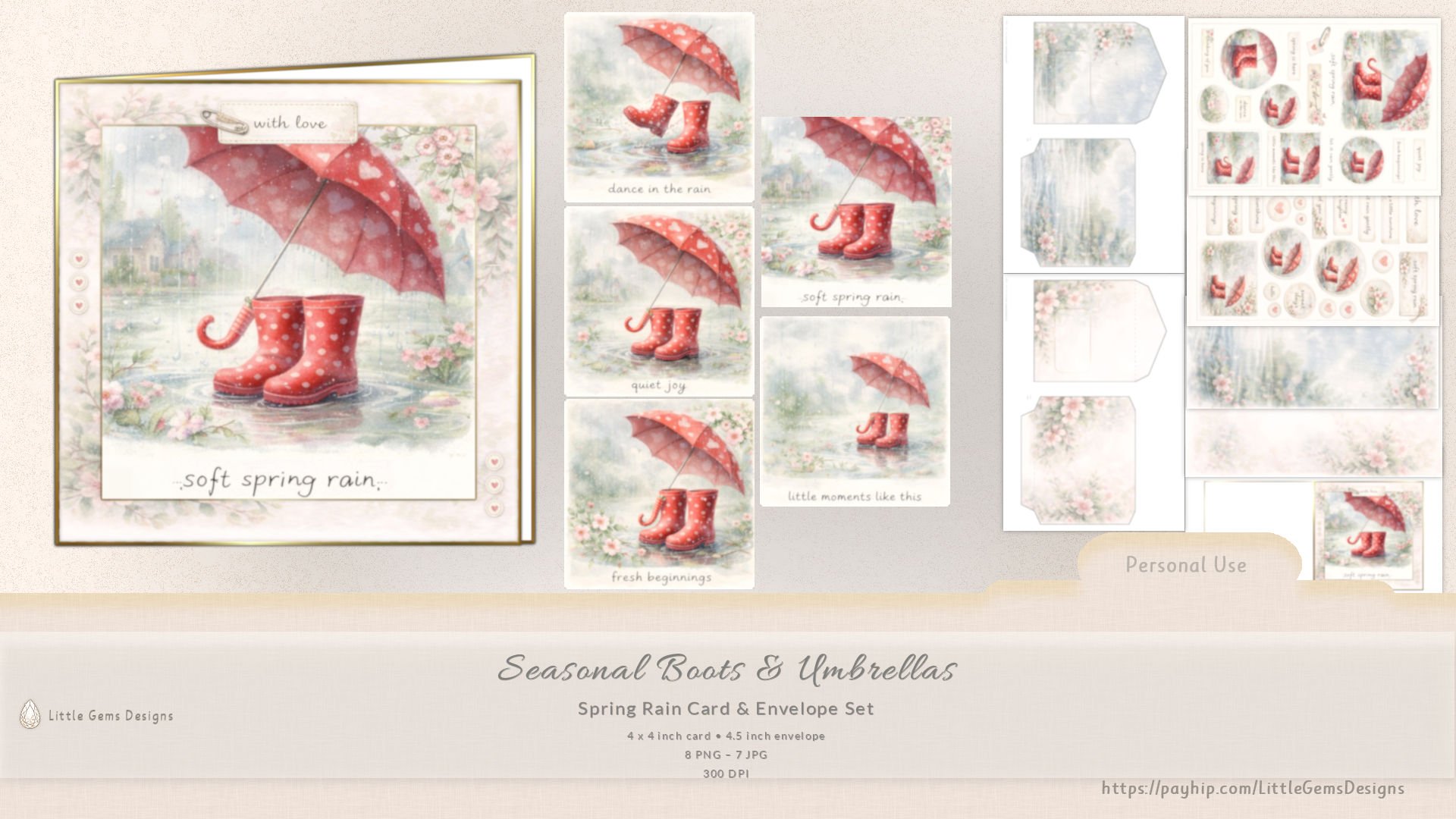 Seasonal Boots & Umbrellas - Spring - 4inch card Set - Payhip