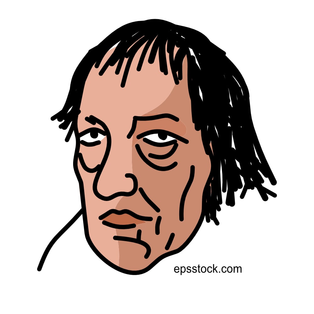 Georg Wilhelm Friedrich Hegel portrait, flat vector illustration