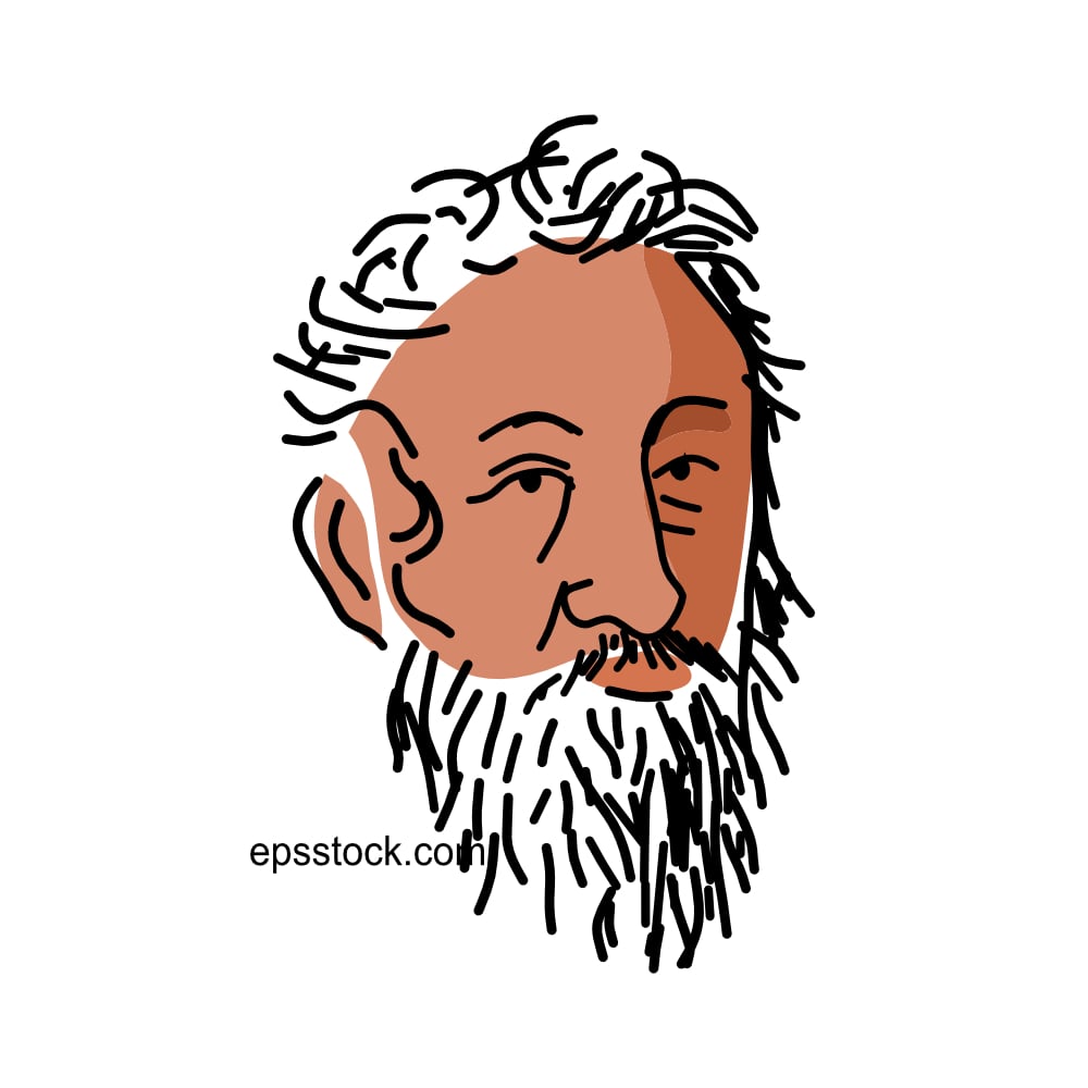 Gerolamo Cardano portrait, flat vector illustration