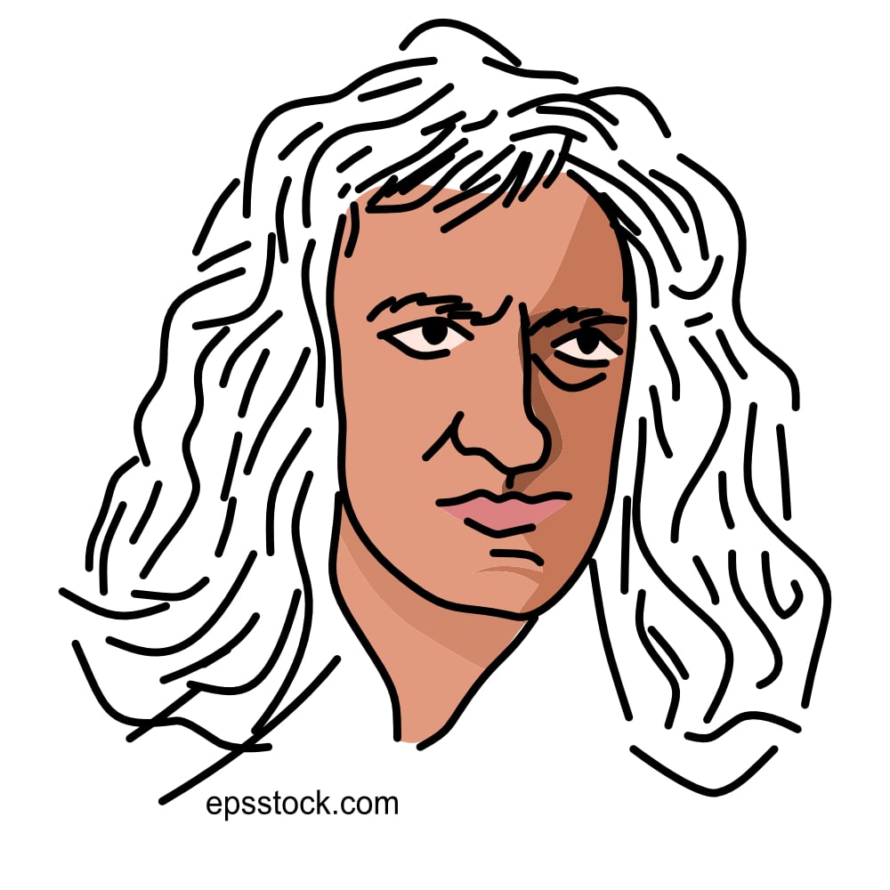 Isaac Newton portrait, flat vector illustration