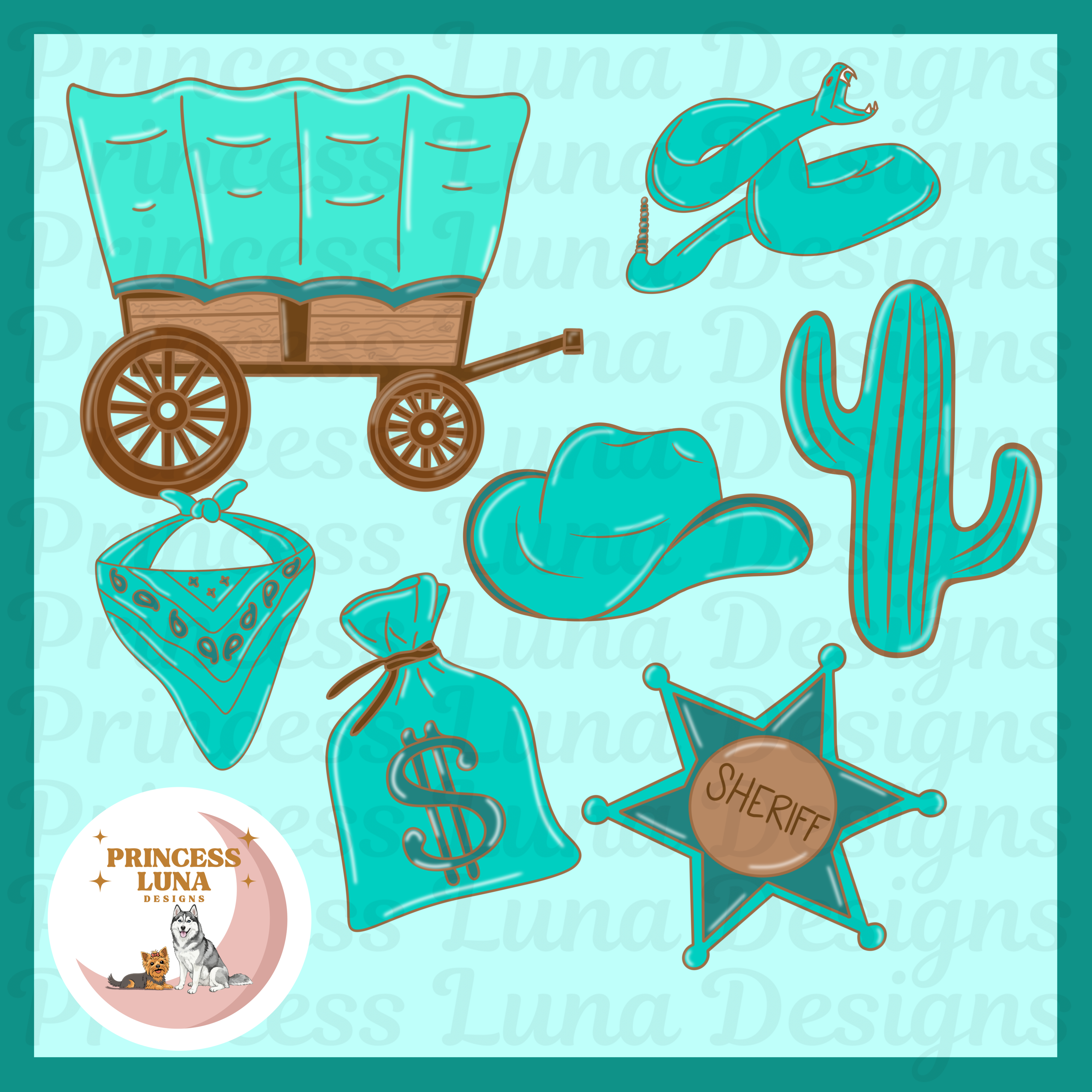 Turquoise western clipart bundle - Payhip