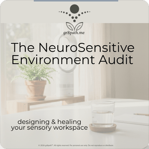 Cover image of The NeuroSensitive Environment Audit guide for HSPs and neurodivergent adults, featuring a bonus co-regulated pet section for sensory-safe workspaces.