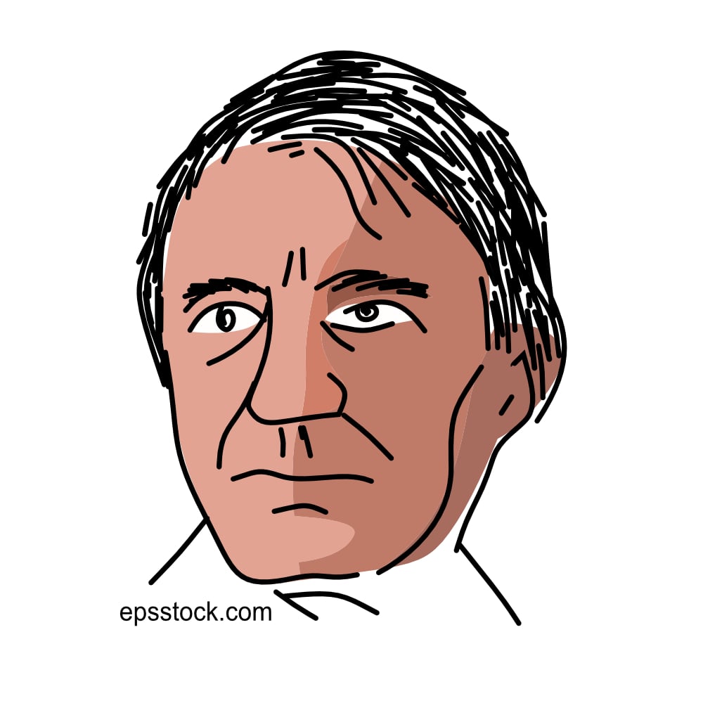 Ralph Waldo Emerson portrait, flat vector illustration