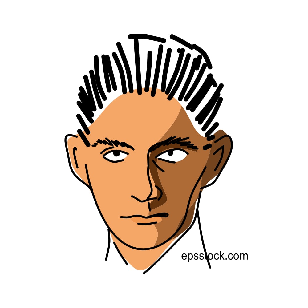 Franz Kafka portrait, flat vector illustration