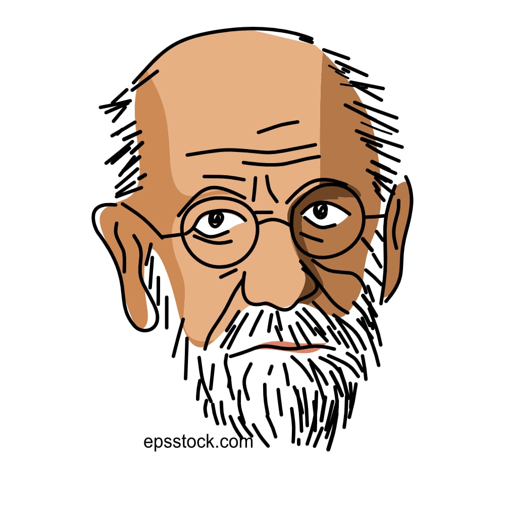 Sigmund Freud portrait, flat vector illustration