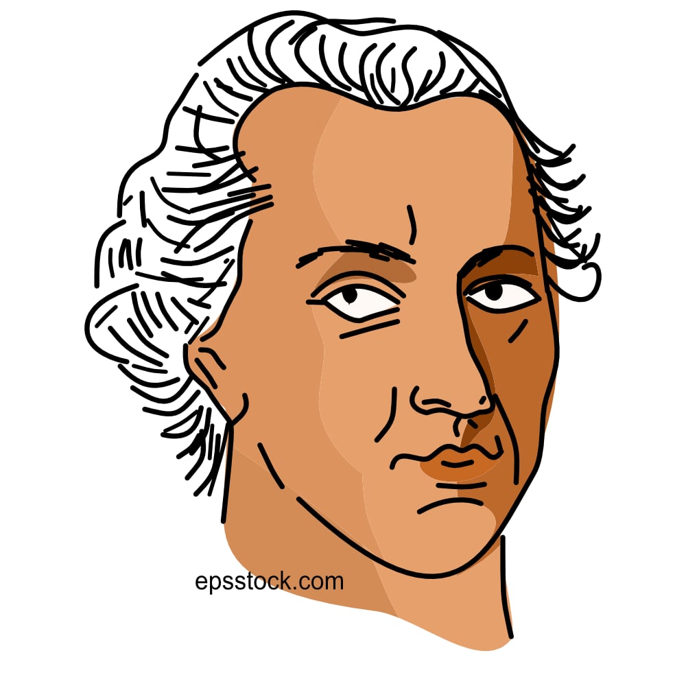 Immanuel Kant portrait, flat vector illustratio