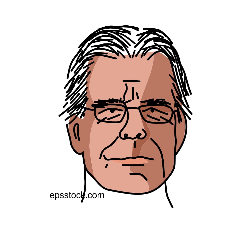 Stephen King portrait, flat vector illustration