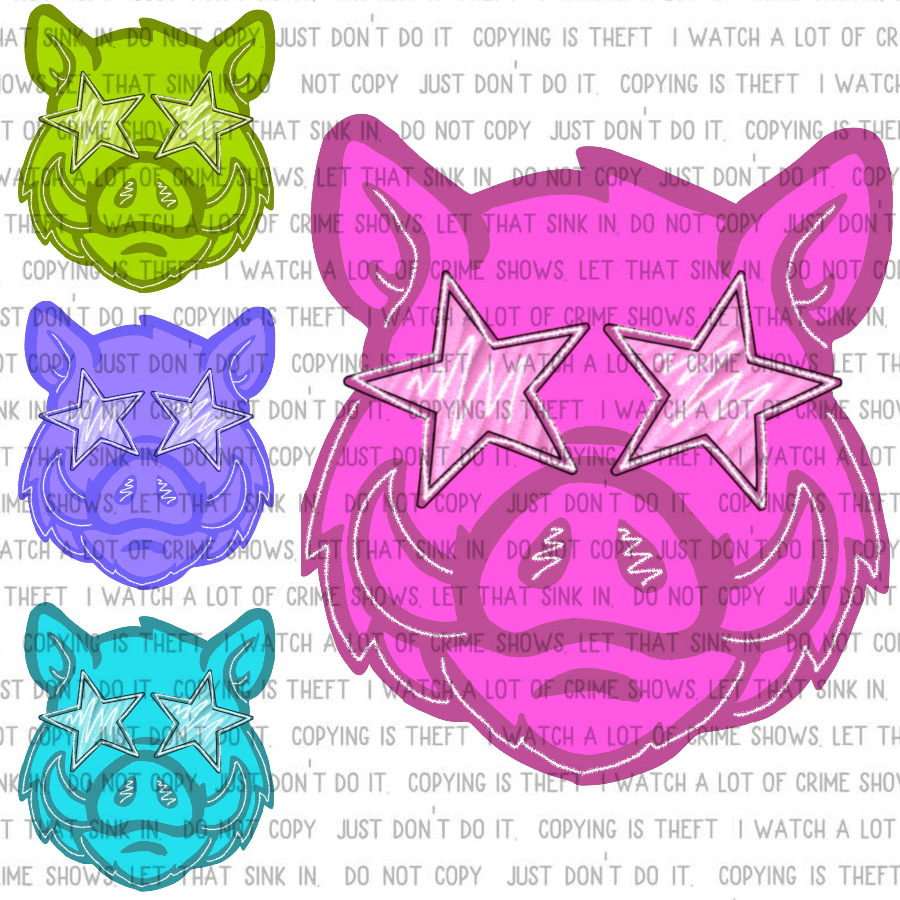 Star eyes hog mascot clipart (4 colors) - Payhip