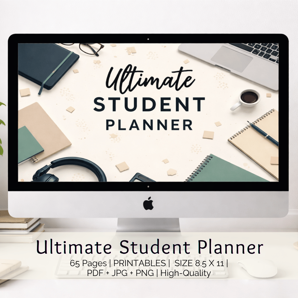 Editable Canva student planner with weekly, monthly, and daily planning pages
