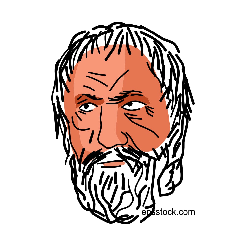 Zeno of Elea portrait, flat vector illustration