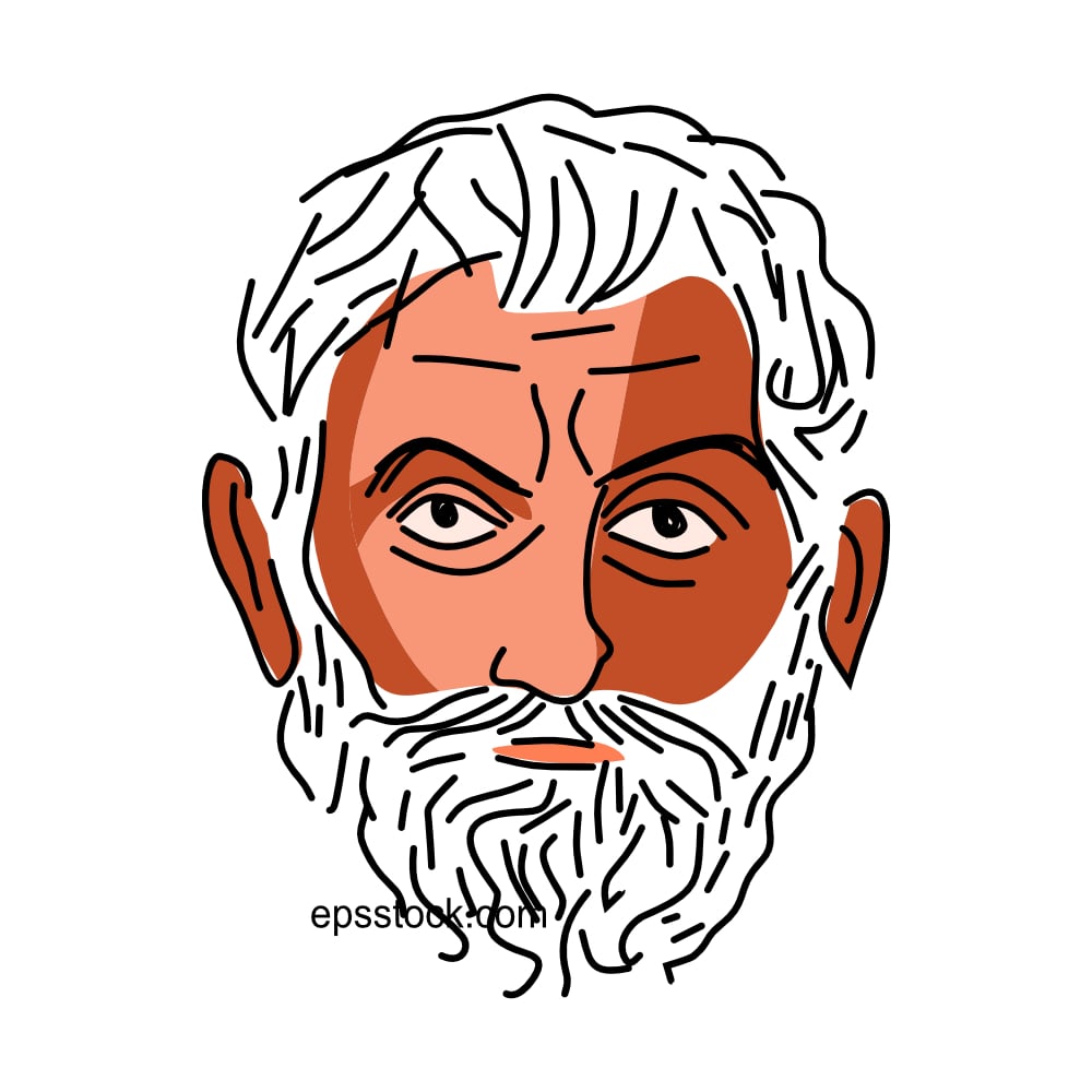 Thales of Miletus portrait, flat vector illustration