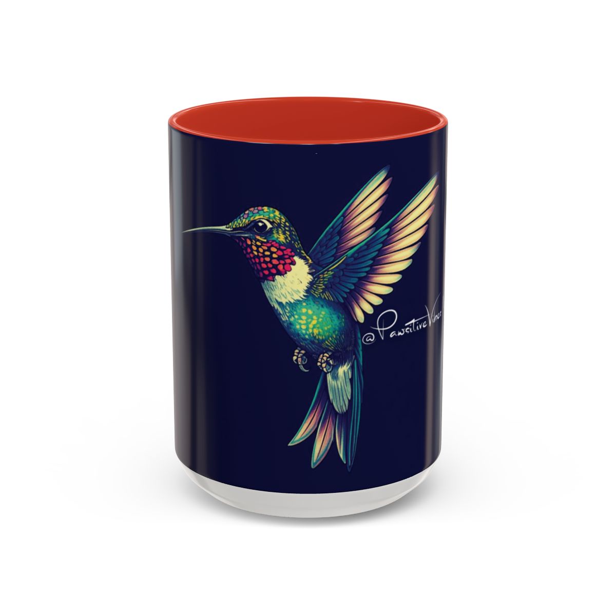 “Glossy mug showing elegant hummingbird artwork with soft, emotional symbolism.”
