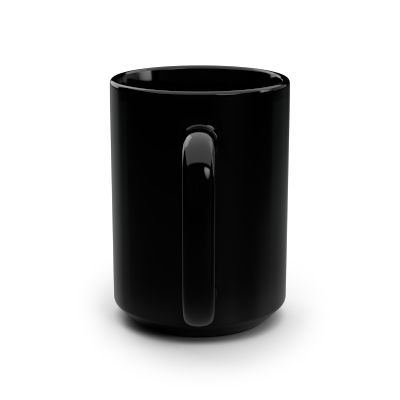 “Glossy black mug featuring subtle storm‑themed Miami design in noir style.”
