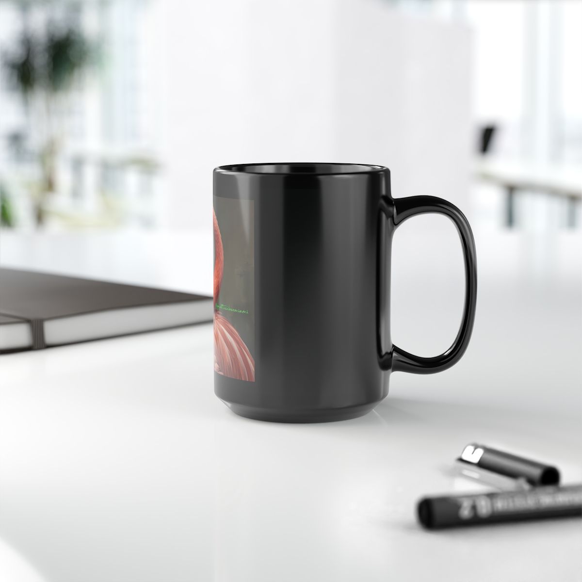 “Glossy black mug showing bold Hurricane Noir design inspired by Miami storm energy.”