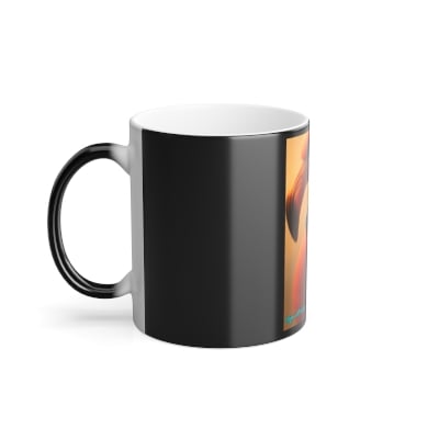 “Full‑wrap flamingo artwork emerging on a heat‑activated mug, featuring a dolphin pendant chain.”