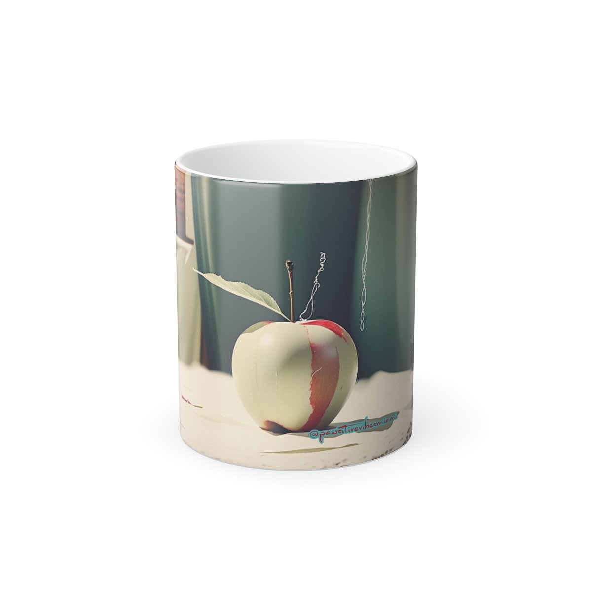 “Front view of color‑changing mug revealing angelic halo artwork in soft glowing tones when hot.”