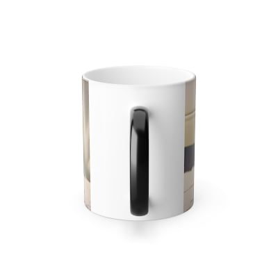 “Front view of color‑changing mug revealing angelic halo artwork in soft glowing tones when hot.”