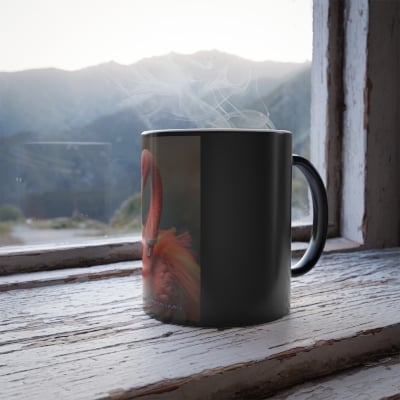 “Side angle of heat‑reveal cafecito design appearing in bold Miami colors as the mug warms.”