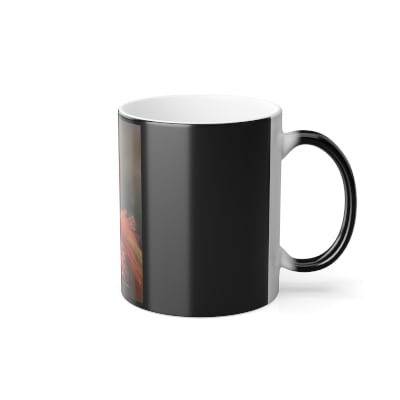 “Full‑wrap Miami cafecito artwork emerging on a heat‑activated color‑changing mug.”