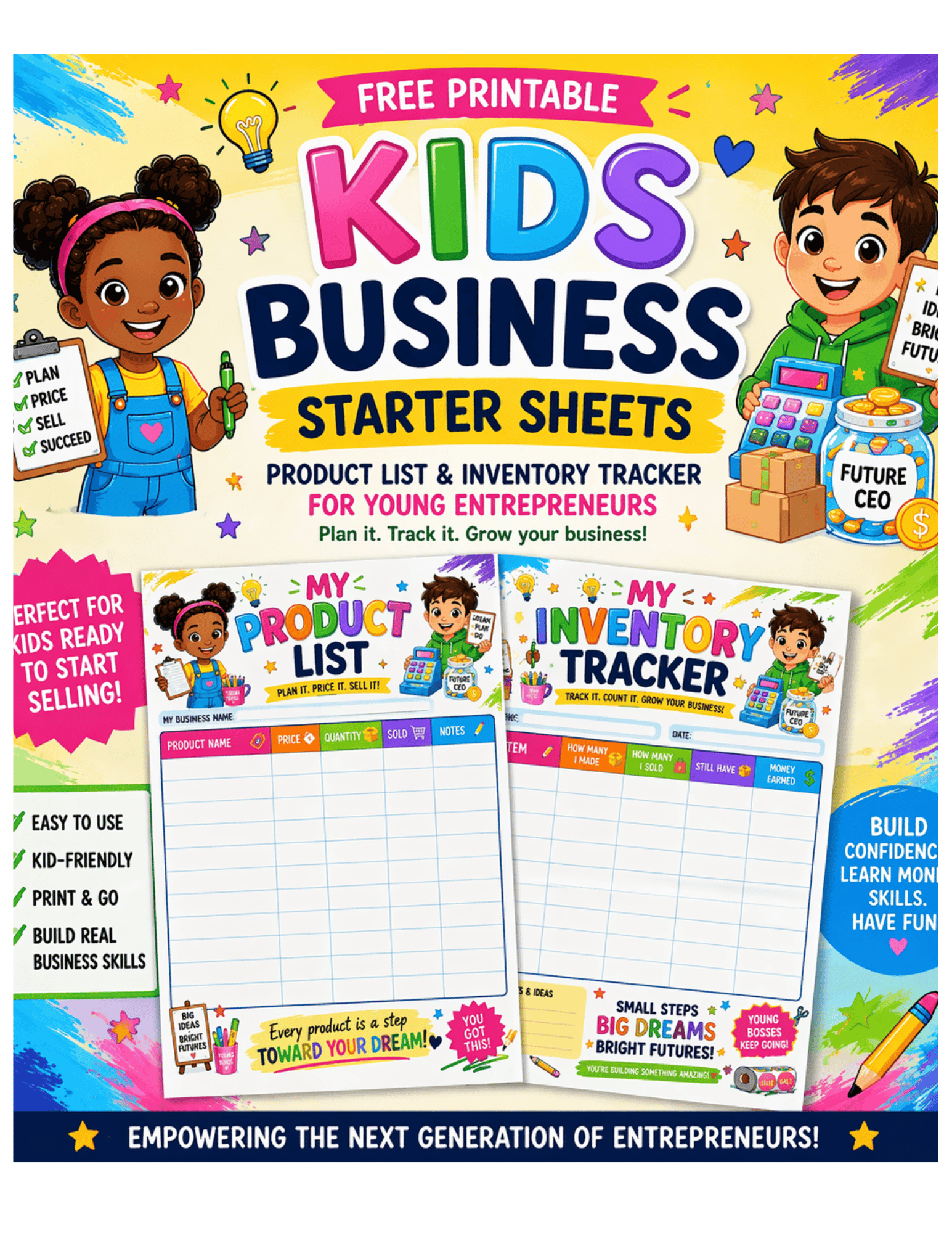 FREE Kids Business Starter Sheets | Product List & Inventory Tracker ...
