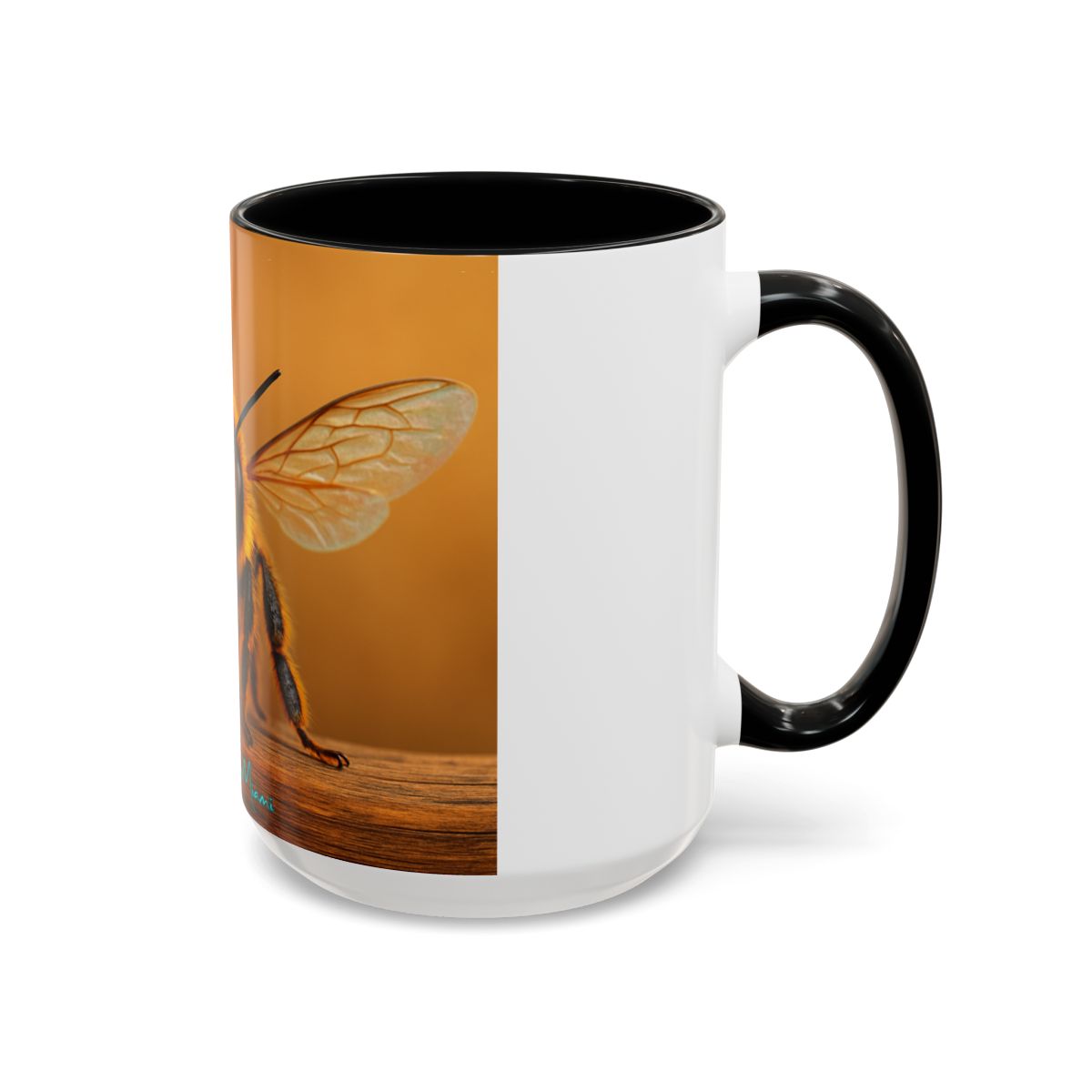 “Side angle of bee illustration symbolizing hope, resilience, and gentle positivity on a mug.”