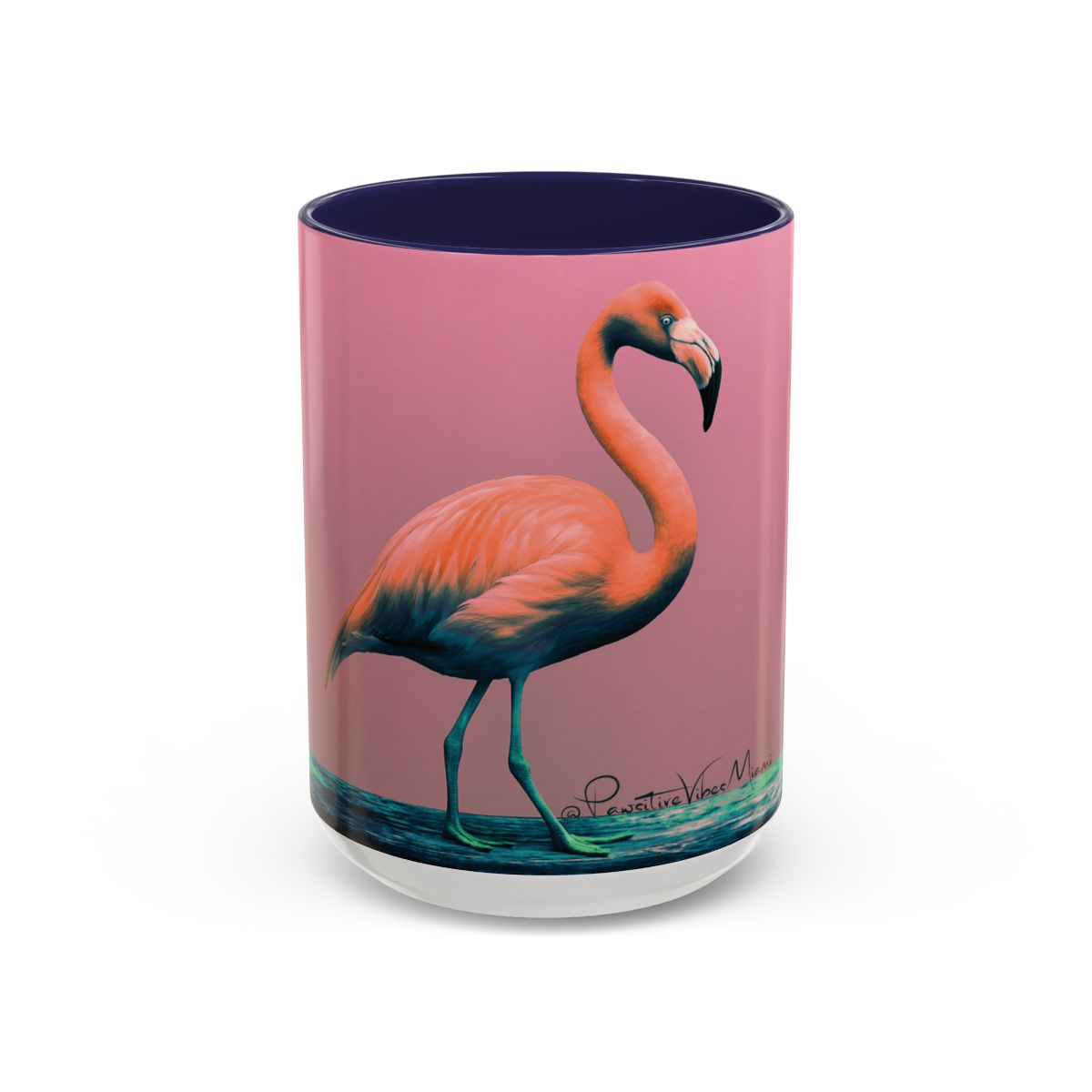 “Angled view of tropical flamingo design glowing in vibrant pink and coral tones.”
