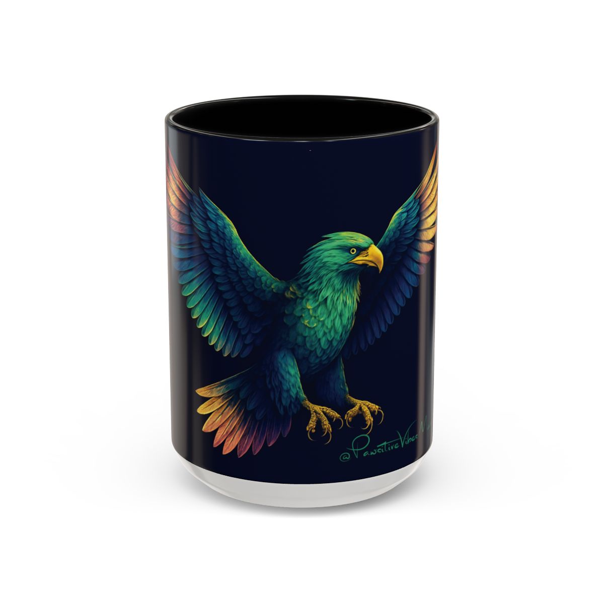 “Front view of majestic eagle artwork soaring over glacier‑lit Alaska sky on ceramic mug.”