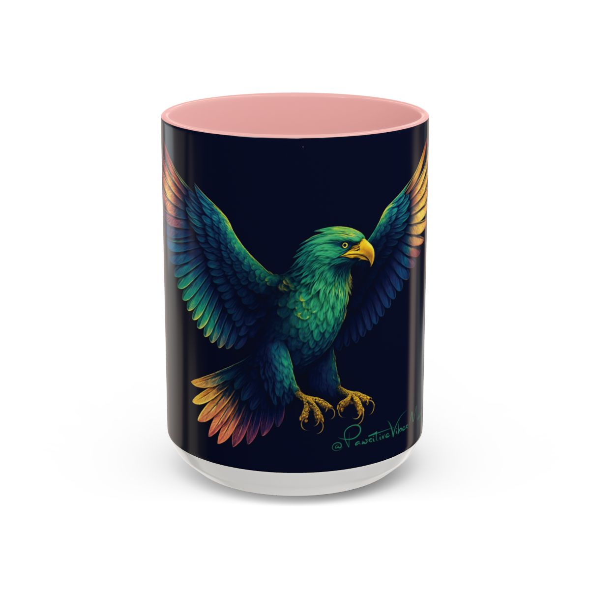 “Majestic eagle soaring through glacier‑blue sky on mug inspired by Alaska’s wild beauty.”